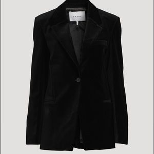 Frame Denim Black Velvet Blazer Jacket - Tailored Single-Button